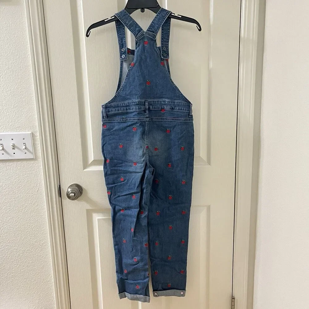 Gymboree Embroidered Candy Apple Print Denim Overalls Girls Size 10